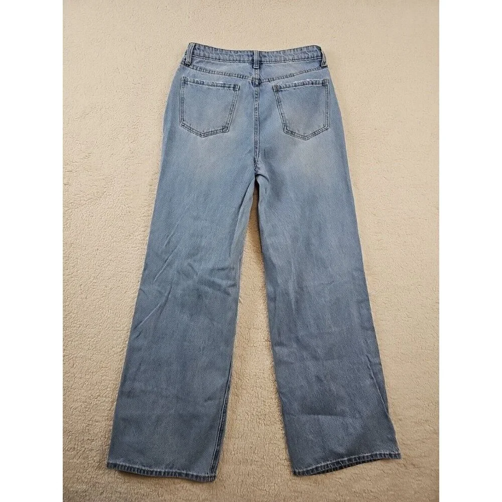 BP Be Responsible Women's Size 29 Jeans High Rise Wide Leg Denim Blue Distressed